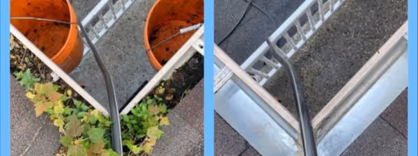 Before and after eavestrough cleaning